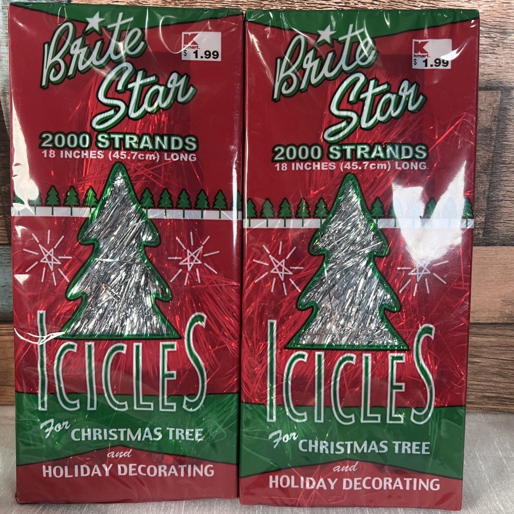 2-Vintage Style Brite Star 18" Icicles Christmas Tree 2000 Strand Tinsel USA